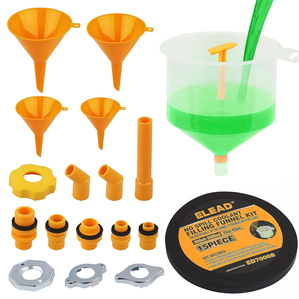 ELEAD 15 PCS No-Spill Coolant Funnel Kit Radiator Funnel Burping Kit Funnels For