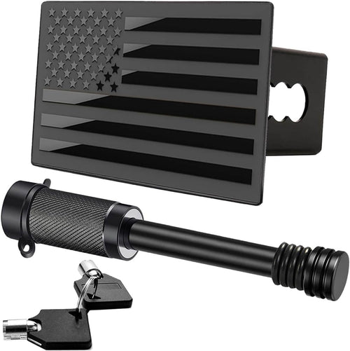 American Flag Trailer Hitch Cover for 2 Inch Receivers（With 5/8-Inch Pin Diameter Trailer Hitch Lock ） (Black)