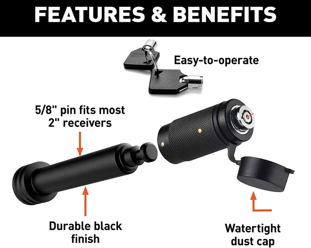 American Flag Trailer Hitch Cover for 2 Inch Receivers（With 5/8-Inch Pin Diameter Trailer Hitch Lock ） (Black)