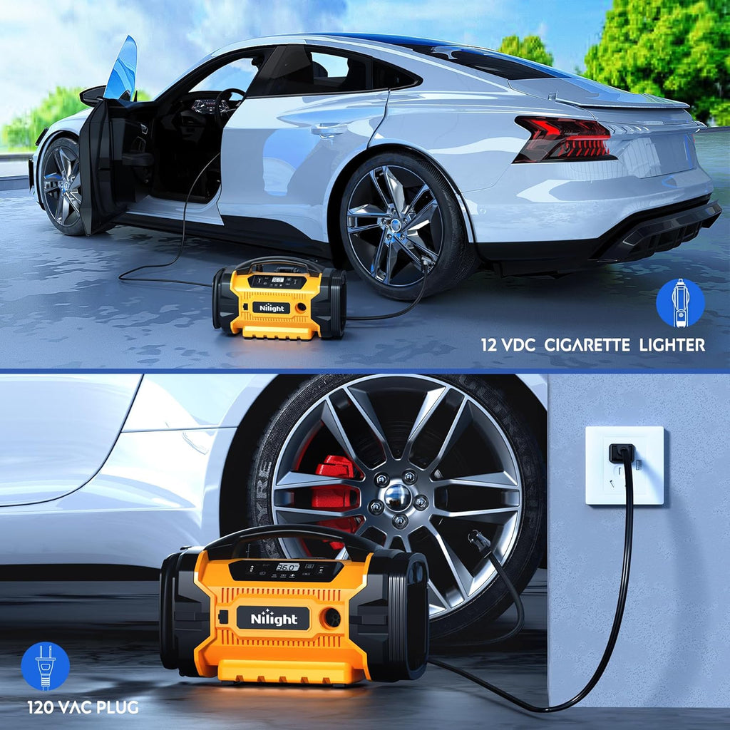 Portable Air Compressor Tire Inflator AC/DC Dual Power Sources Tire Pump 160PSI Dual Motors Fast Inflate Auto Shutoff Air Pump for Cars&Inflatables Inflation/Deflation,2 Yrs Warranty,12 Volts