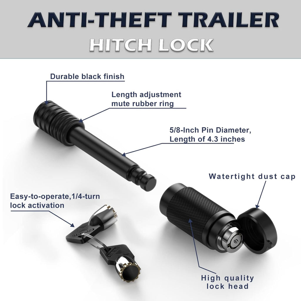 Heavy Duty Hollow Out American Flag Metal Trailer Hitch Cover for 2-Inch Receiver (With 5/8-Inch Pin Dia Anti-Theft Hitch Lock, Black&Red)