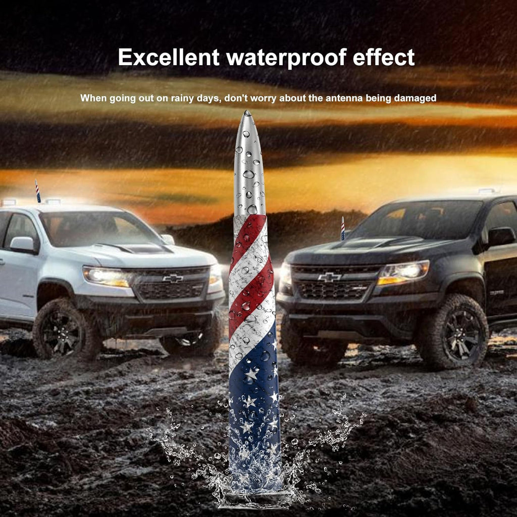 Car Truck Bullet Antenna Replacement Mast with Valve Stem Caps American Flag Style for GMC Sierra Chevy Silverado Dodge Ram 1500 2500 3500 Ford F150 F250 F350 Super Duty Raptor Accessories, Silver