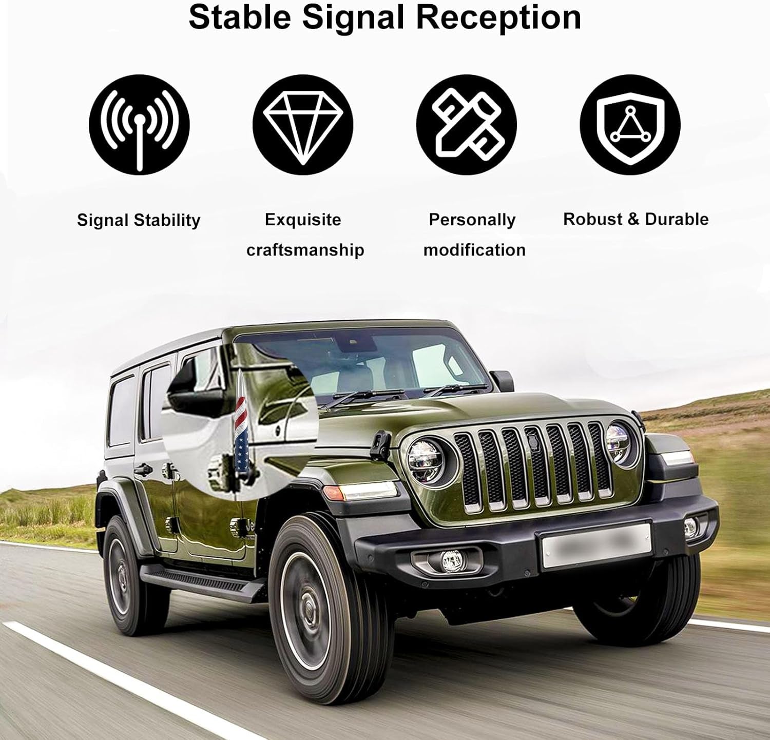 Car Truck Bullet Antenna Replacement Mast with Valve Stem Caps American Flag Style for GMC Sierra Chevy Silverado Dodge Ram 1500 2500 3500 Ford F150 F250 F350 Super Duty Raptor Accessories, Silver