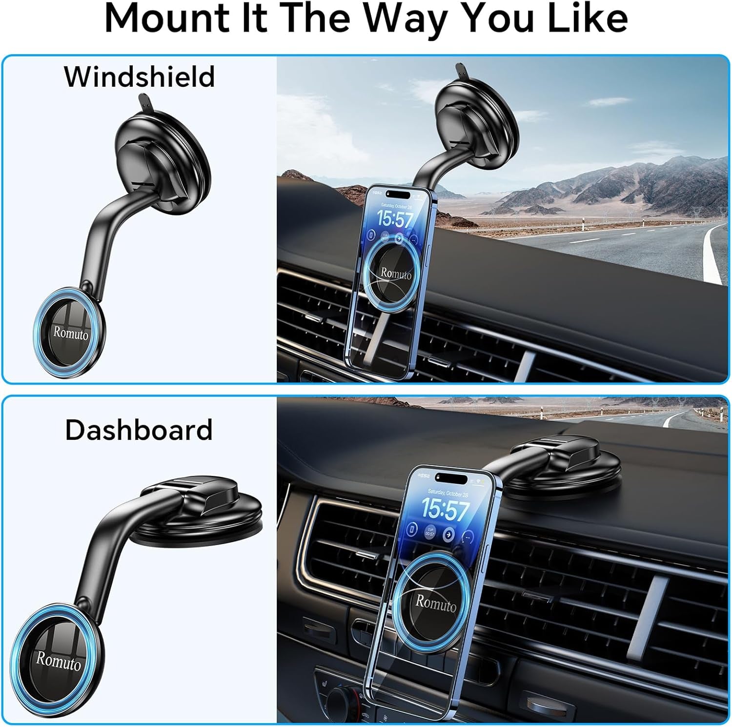 For Magsafe Car Mount【Strong Magnets】Magsafe Windshield Mount Magnetic Phone Holder for Car Dash Windshield Universal Hands Free Car Phone Holder for Iphone 16 15 14 13 Promax plus Magsafe Accessories