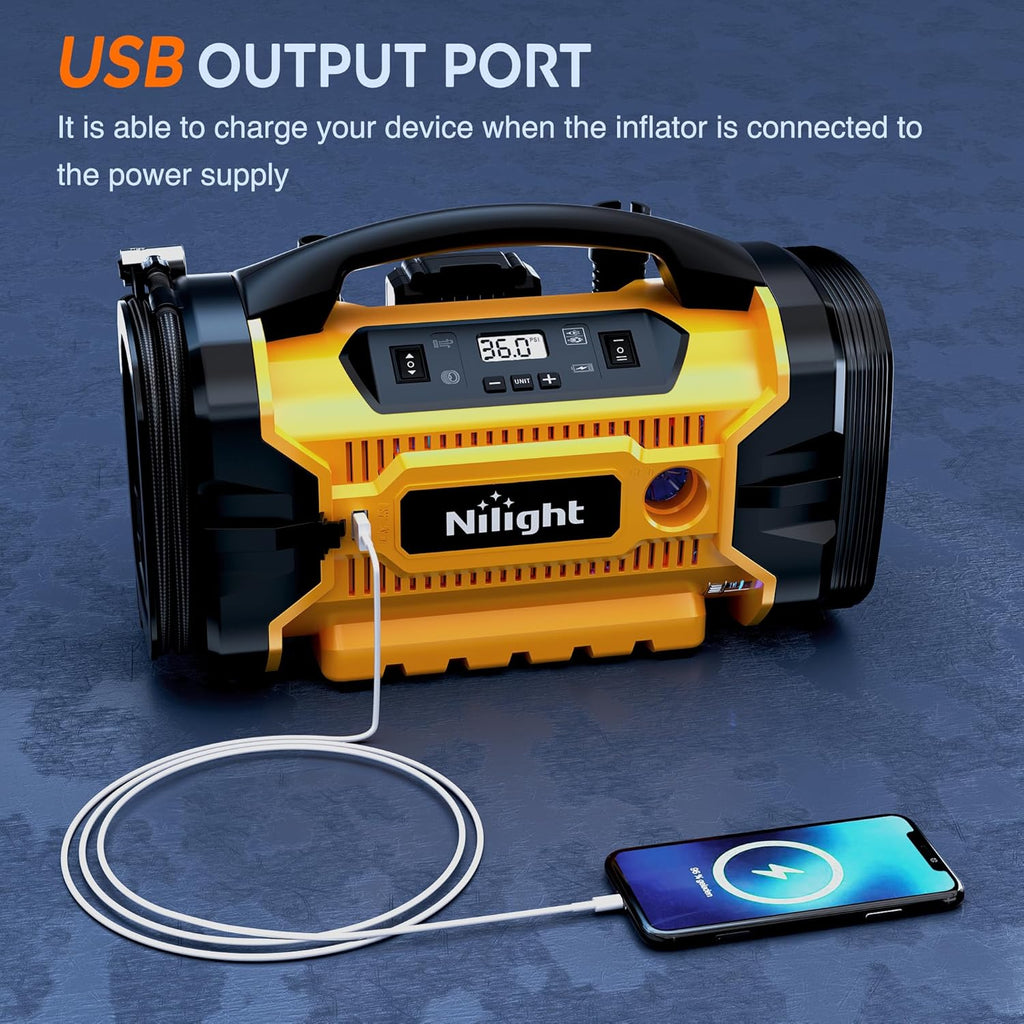 Portable Air Compressor Tire Inflator AC/DC Dual Power Sources Tire Pump 160PSI Dual Motors Fast Inflate Auto Shutoff Air Pump for Cars&Inflatables Inflation/Deflation,2 Yrs Warranty,12 Volts