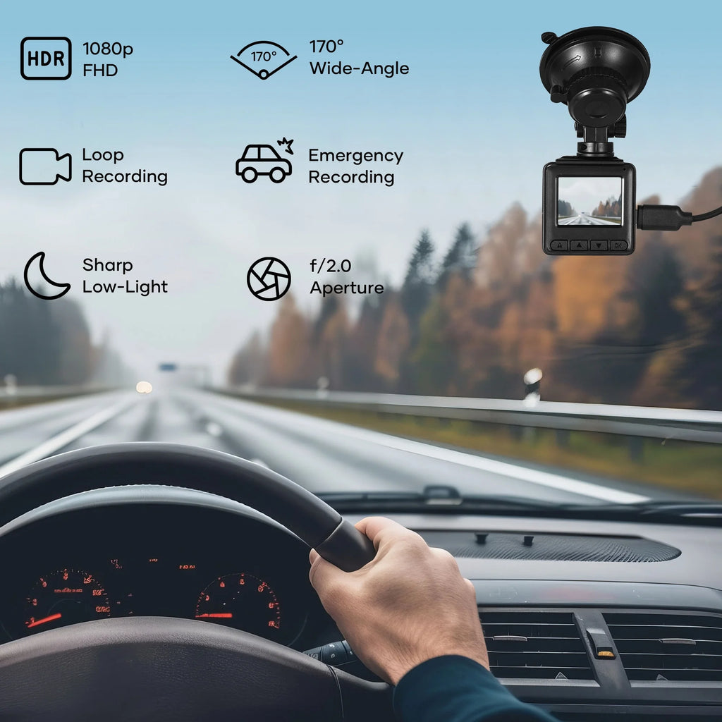 Dash Cam Front, 1080P Full HD Front Dash Camera, 1.5" LCD Screen, 170° Wide Angle, Emergency and Loop Recording, Parking Monitor, Night Vision,G-Sensor, WDR