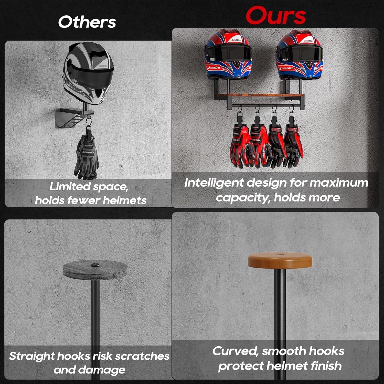 Helmet Rack Wall Mount, Motorcycle Helmet Holder Plate Rack Display Organizer with Motorcycle Accessories for Motorcycle (Vintage Black)