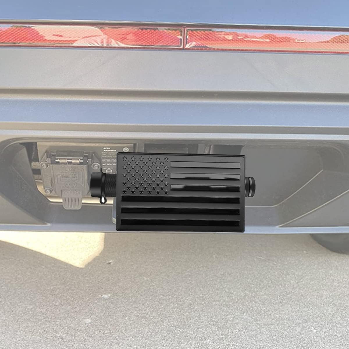 American Flag Trailer Hitch Cover for 2 Inch Receivers（With 5/8-Inch Pin Diameter Trailer Hitch Lock ） (Black)