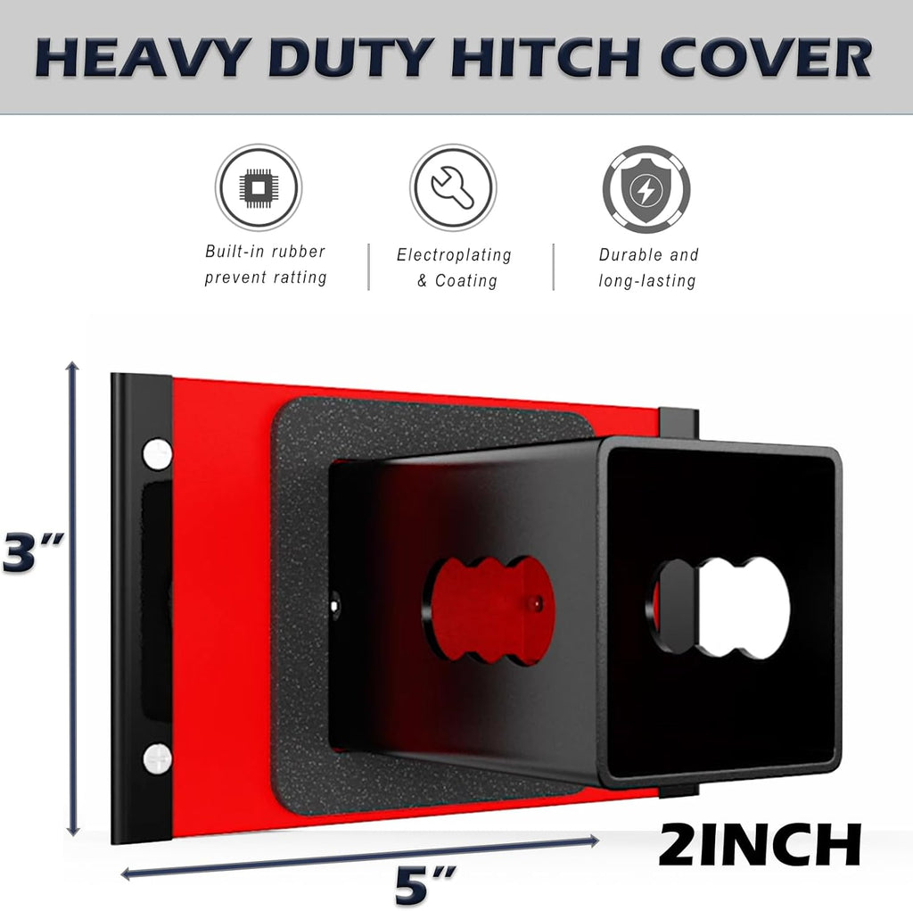 Heavy Duty Hollow Out American Flag Metal Trailer Hitch Cover for 2-Inch Receiver (With 5/8-Inch Pin Dia Anti-Theft Hitch Lock, Black&Red)